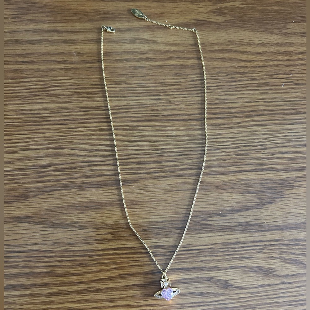 Vivienne Westwood gold necklace w/ pink orb